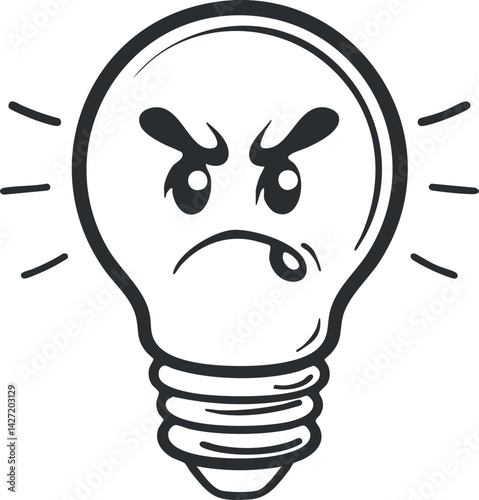 An angry light bulb cartoon character expressing frustration and irritation with a creative twist.