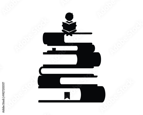 A vector illustration depicts a silhouette of a man engrossed in reading a book, symbolizing knowledge and study