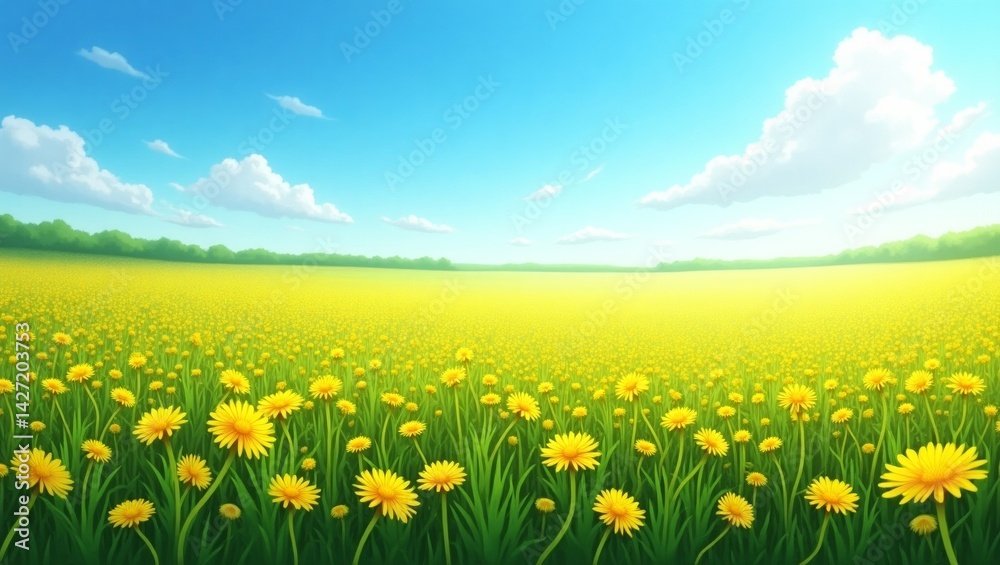 Obraz premium A Vibrant Meadow of Dandelions on a Sunny Day