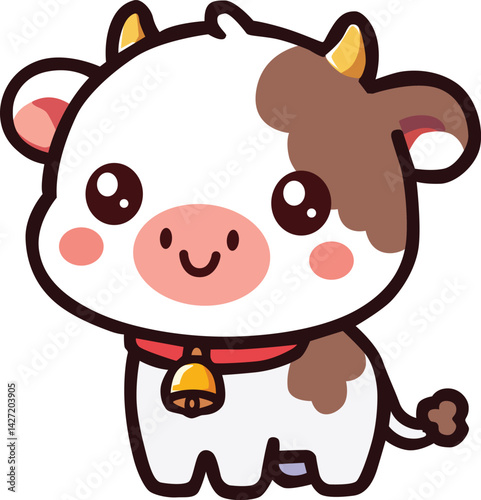 adorable cow with bell cow farm animal cartoon character