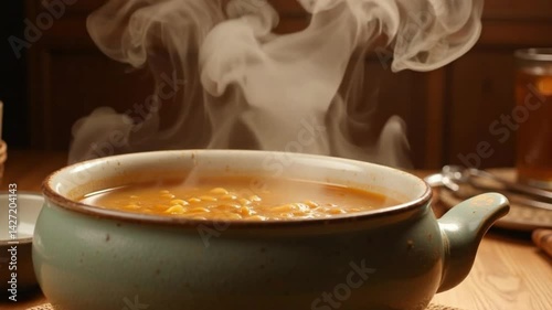 Hot Steaming Bowl of Comfort Soup on a Cold Day