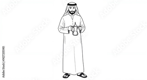 Arab man serving traditional drinks in a minimalistic style  