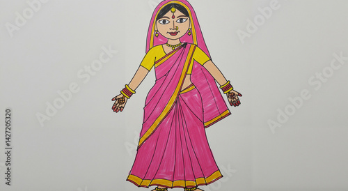 Indian woman in traditional attire smiling against a plain background  