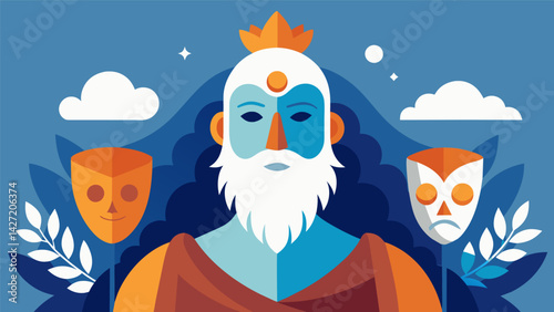 Stoicism in its purest form the mask a symbol of inner peace and detachment from worldly desires.. Vector illustration