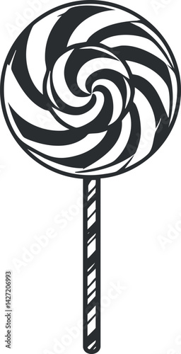 A colorful spiral lollipop on a stick ideal for parties and children's celebrations.