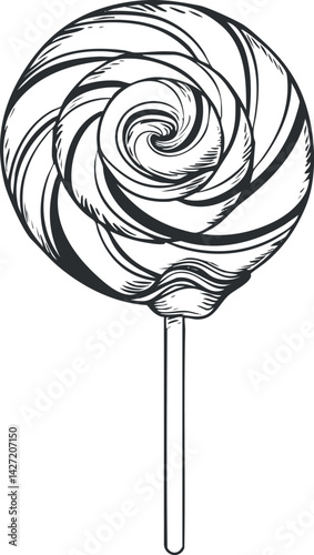 A whimsical illustration of a spiral lollipop on a stick, perfect for sweet-themed designs.