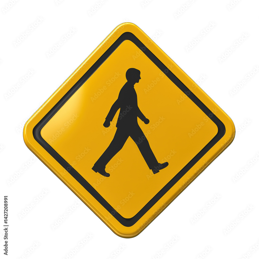Volumetric pedestrian crossing warning sign indicating safe passage for walkers in urban environments Volumetric pedestrian crossing warning sign indicating safe passage for walkers in urban environments