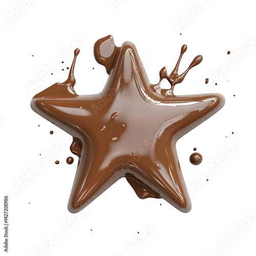 Glossy Chocolate Star with Melting Drips for Dessert Photography and Sweet Confectionery Art Design