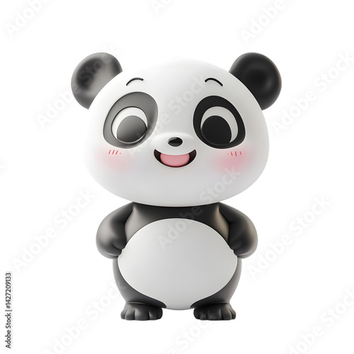 Adorable Cartoon Panda with Blushing Cheeks and Happy Smile for Cute Animal Illustration and Kids Decor