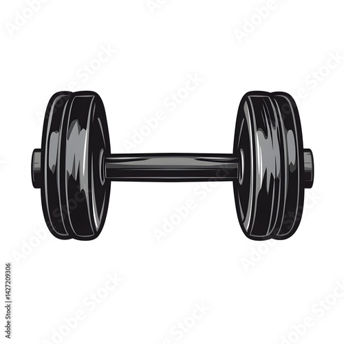 Bold Black Dumbbell Illustration with Glossy Finish for Fitness Gym Equipment and Workout Motivation Design