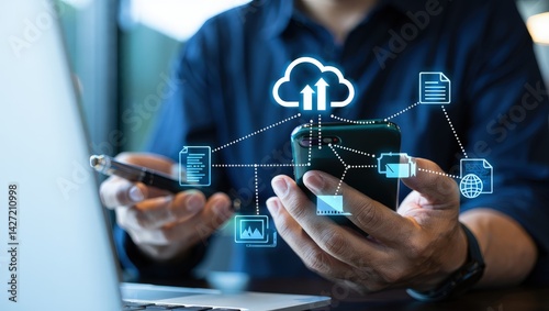 Cloud based file storage and secure data backup solution with encrypted privacy protection, real time synchronization and mobile access for file management. business continuity and digital security