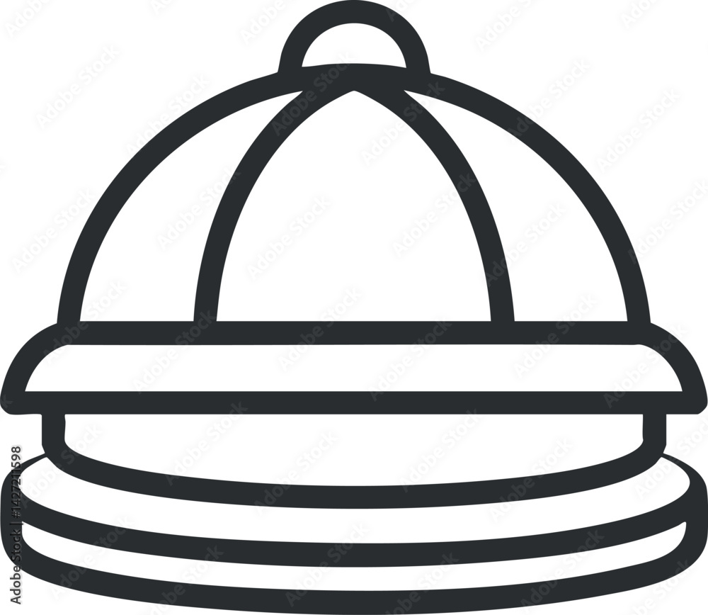 A simple line art illustration of a food cloche used for serving meals.