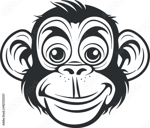 Cute cartoon monkey face illustration with a playful expression and friendly smile.