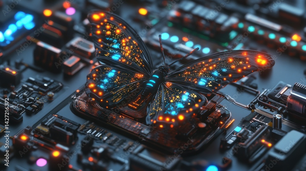 Fototapeta premium Tech Butterfly on Circuit Board (2)