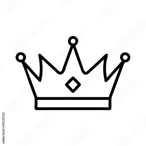 A simple line drawing of a crown with pointed edges and a diamond shape in the center design element