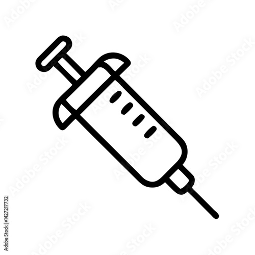A simple line drawing of a syringe with a plunger and needle used for medical injections and vaccinations