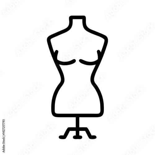 Outline drawing of a dress form mannequin with a stand for fashion design and sewing projects use case