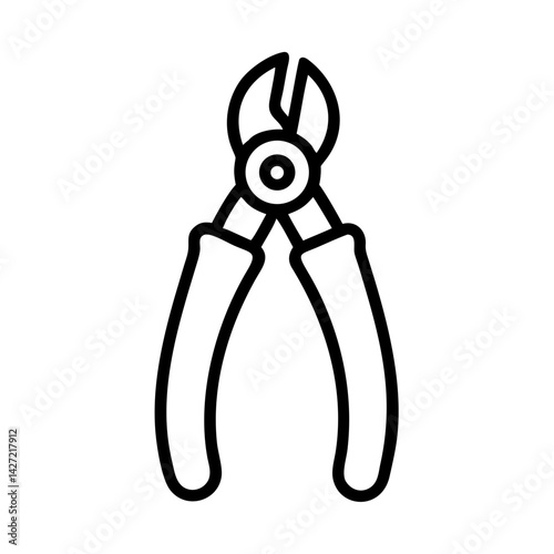 Illustration of wire cutters with black outline and white fill on a white background tool image