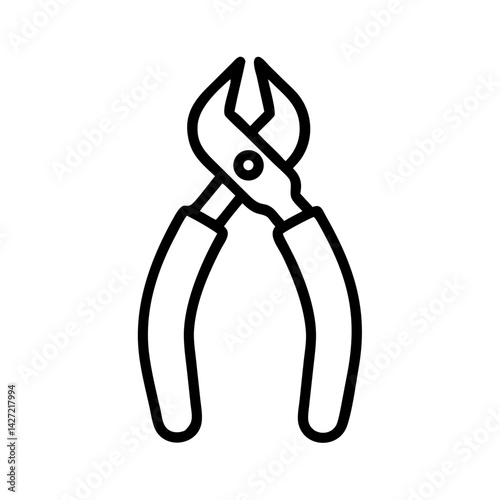Illustration of a cutting plier tool with black outline and curved handles on a white background