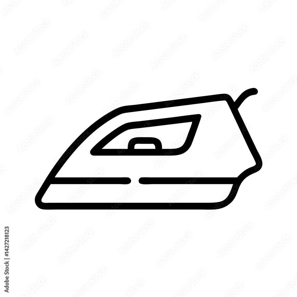 Illustration of a simple black outline of an iron used for pressing and smoothing clothing items flat Illustration of a simple black outline of an iron used for pressing and smoothing clothing items flat