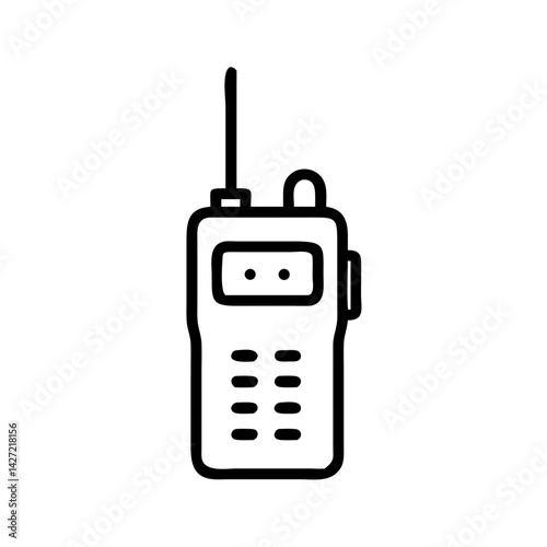 Illustration of a simple black and white walkie talkie with antenna and buttons on a white background