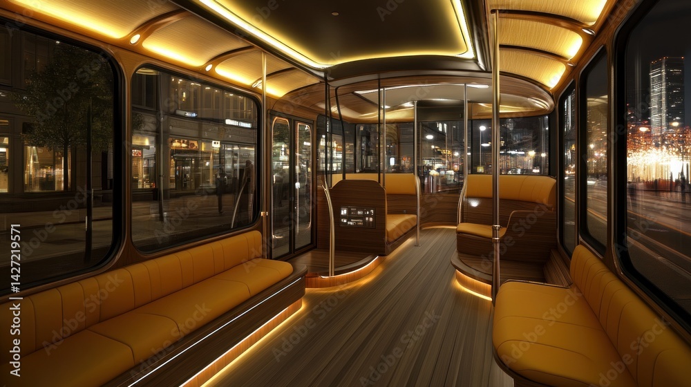 Fototapeta premium Night City Tourist Tram Interior
