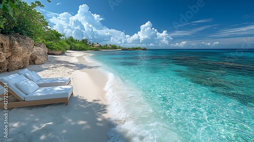 Tropical beach lounge paradise high resolution hd photo