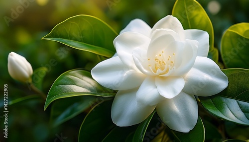 pretty gardenia flower gardenia jasminoides blooming in the green leaf background spring in georgia usa