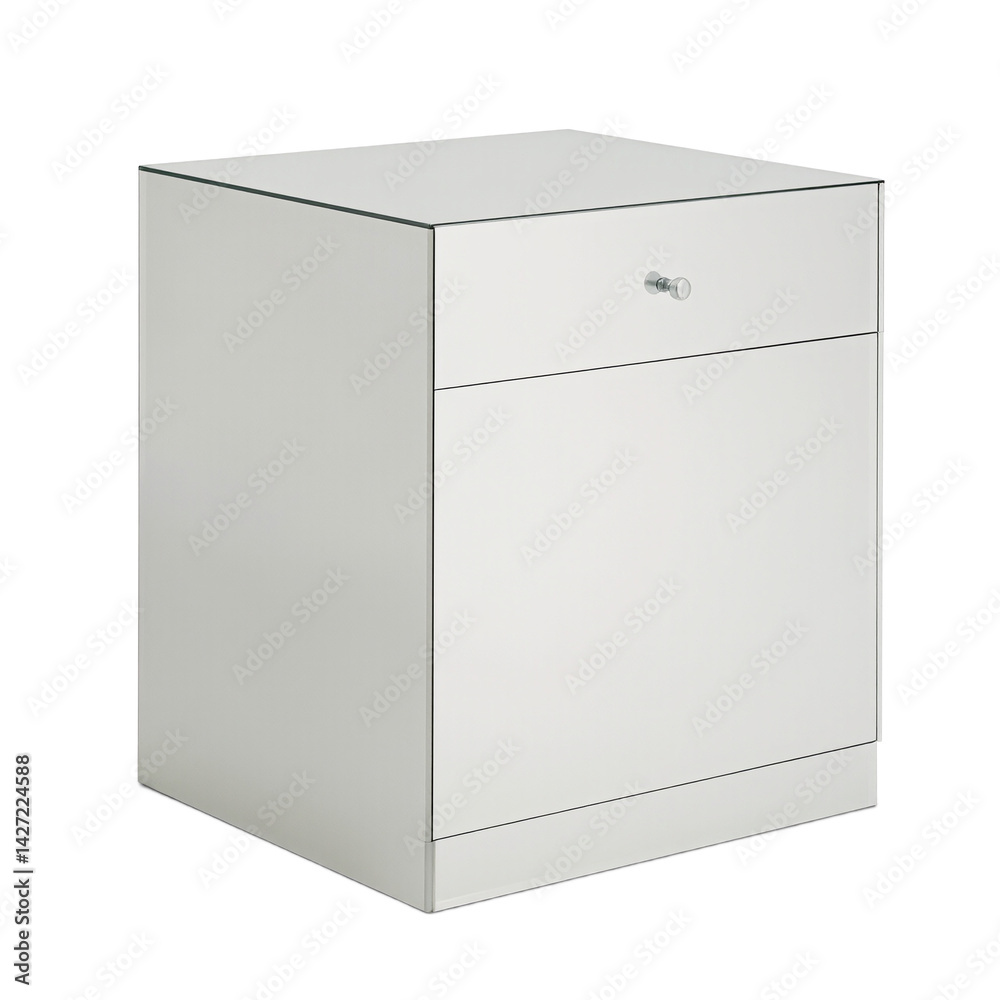 Isolated Elegant Art Deco mirrored nightstand for a touch of sophistication in your space Isolated Elegant Art Deco mirrored nightstand for a touch of sophistication in your space