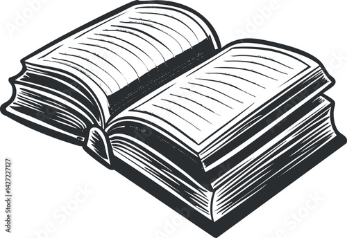 An illustration of an open book showing blank pages perfect for education and literature themes.