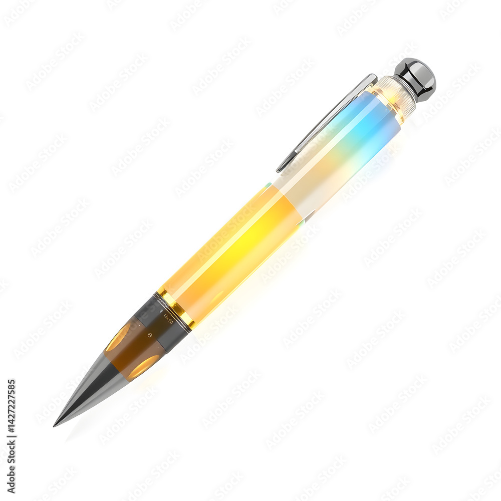 Pen – A 3D glass pen, sleek and polished, glossy transparent body with a soft glowing tip, white background, icon-style illustration. Generative AI Pen – A 3D glass pen, sleek and polished, glossy transparent body with a soft glowing tip, white background, icon-style illustration. Generative AI