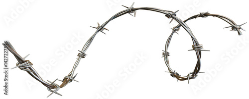 Wide Barbed Wire PNG Realistic Metal with Knots and Twists Isolated on a Transparent Background