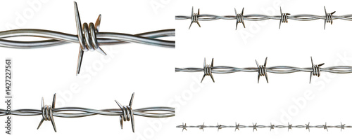 Set of Rusty Barbed Wire Borders Realistic Texture for Design Use Isolated on a Transparent Background