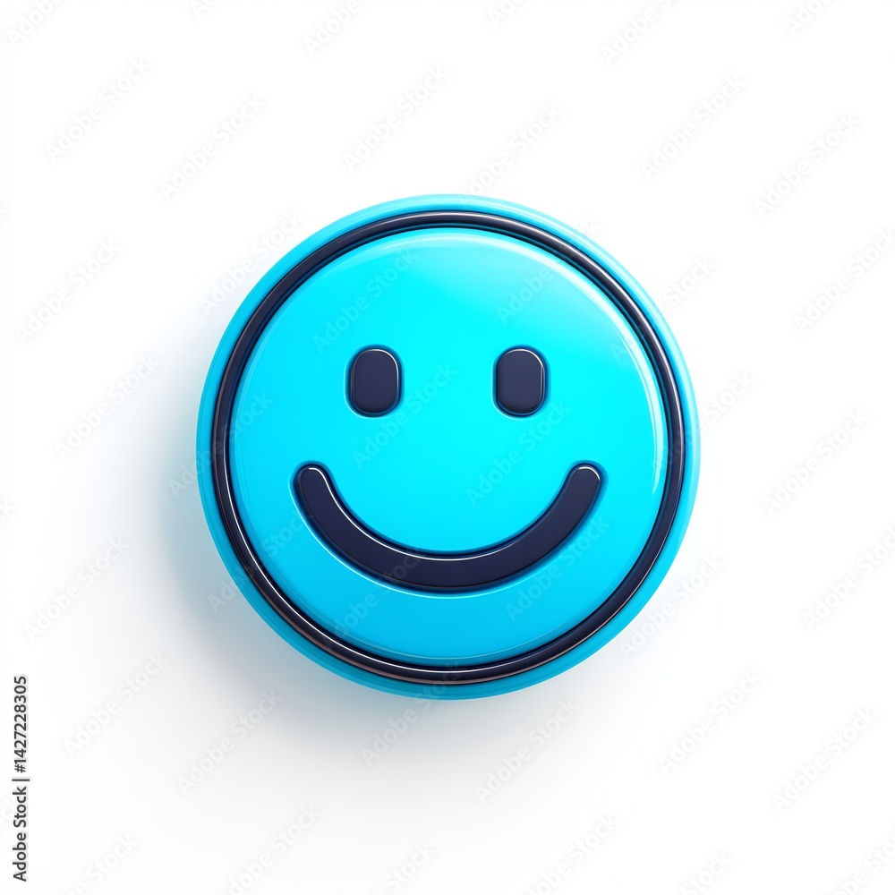 Fototapeta premium smiling blue face emoji with dark outline vector icon