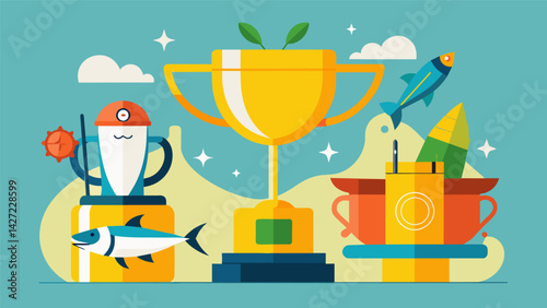 Prizes and trophies awaited the winners of the fishing derby but the true reward was the joy and satisfaction of a successful day on the water.. Vector illustration