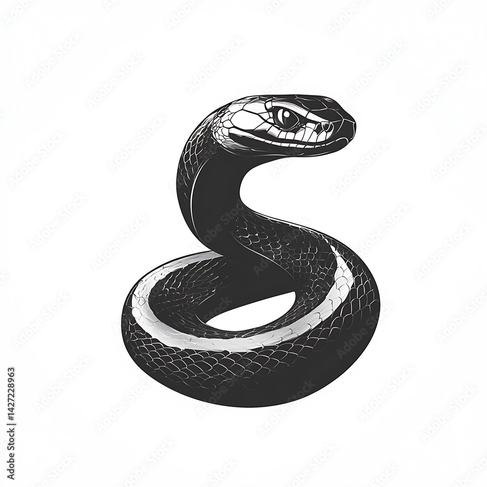 Obraz premium Black snake silhouette curled pose high resolution picture