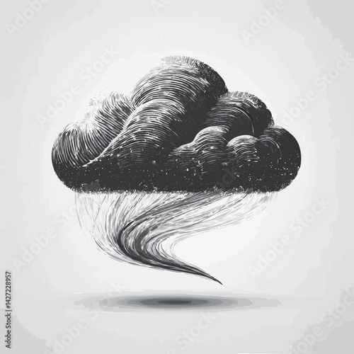 A monochrome sketch depicting a dark, ominous cloud with a swirling whirlwind beneath
