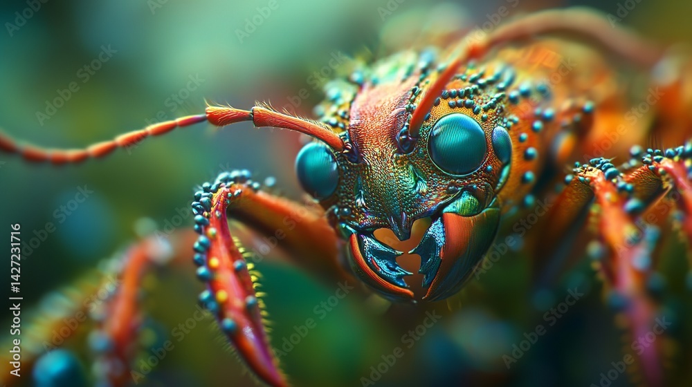 Vibrant Jewel Ant Macro Photography Stunning Detailed Closeup of a Colorful Insect with Iridescent Teal and Orange Body Parts Nature Wildlife Photography bug red blue fauna vivid image green animal Vibrant Jewel Ant Macro Photography Stunning Detailed Closeup of a Colorful Insect with Iridescent Teal and Orange Body Parts Nature Wildlife Photography bug red blue fauna vivid image green animal