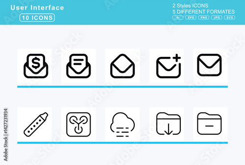 Set of 5 rounded user interface icons,engine, warning, enter, envelope, ban, bulk