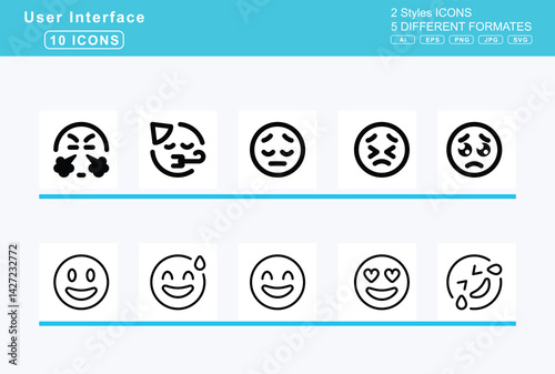 Set of 5 rounded user interface icons,face, head, bandage, hushed, icicles, lying, mask