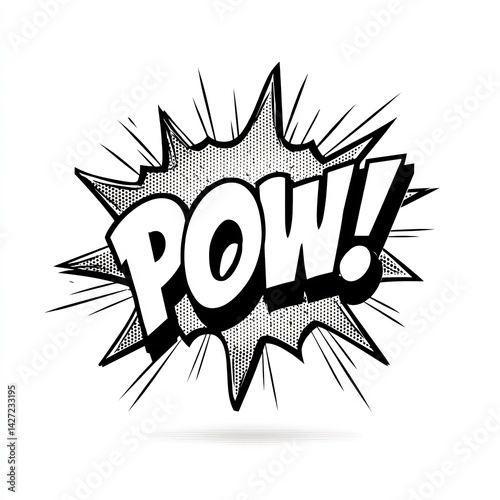 comic explosion POW action effect on white background