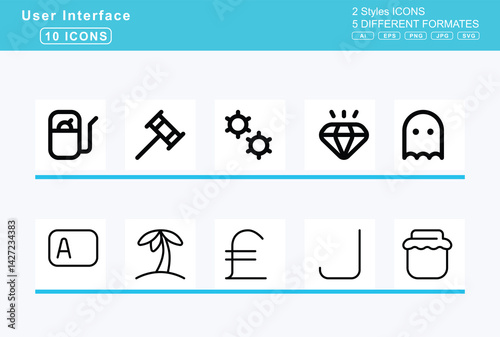 Set of 5 rounded user interface icons,gallery, thumbnails, game, board, gamepad, garage