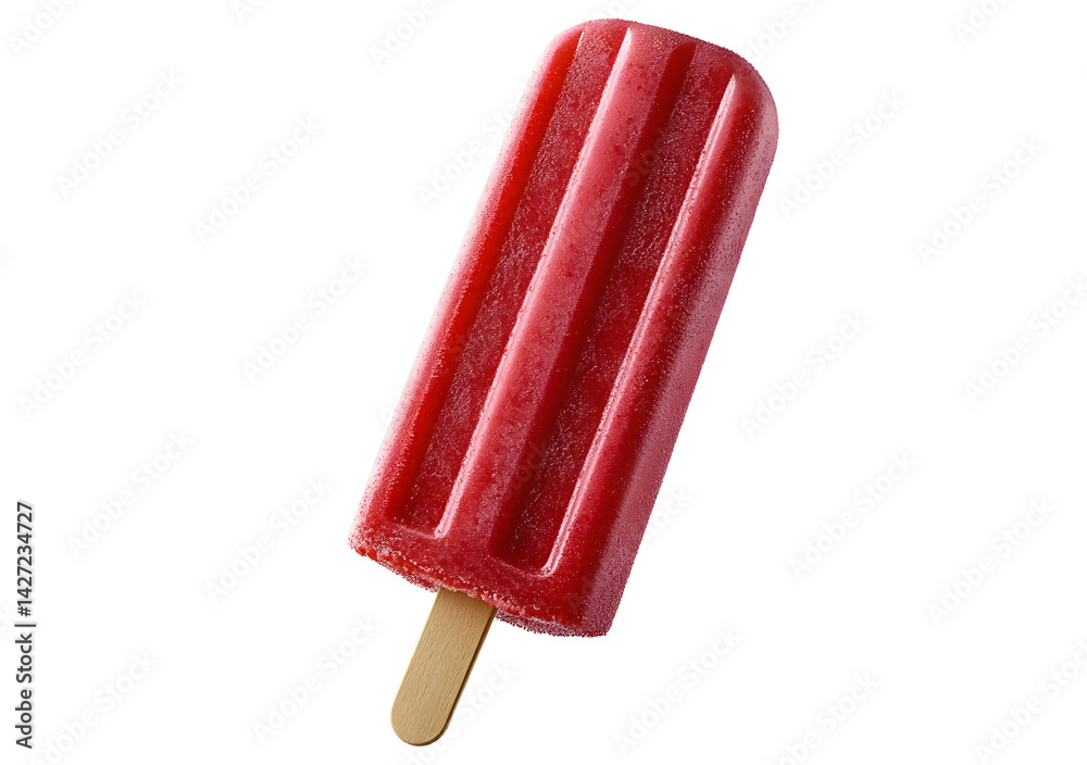 Red popsicle ice cream with a refreshing fruity flavor and a wooden stick isolated on a transparent background
