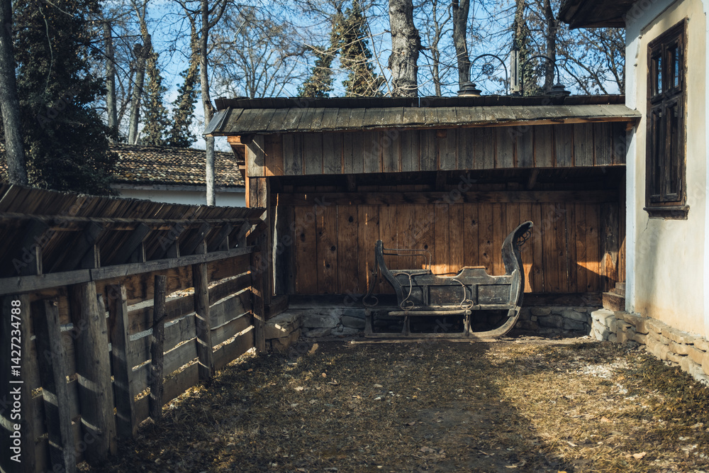 Winter Sleigh Under a Wooden Box