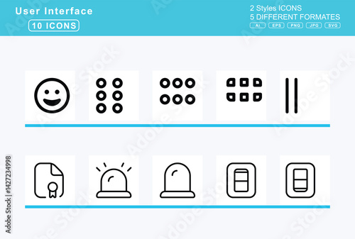 Set of 5 rounded user interface icons,grin, beam, sweat, hearts, squint
