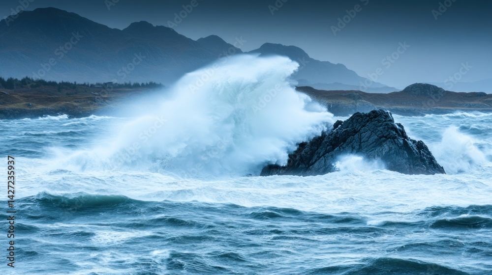 Fototapeta premium Powerful Waves Crashing on Rocky Coast