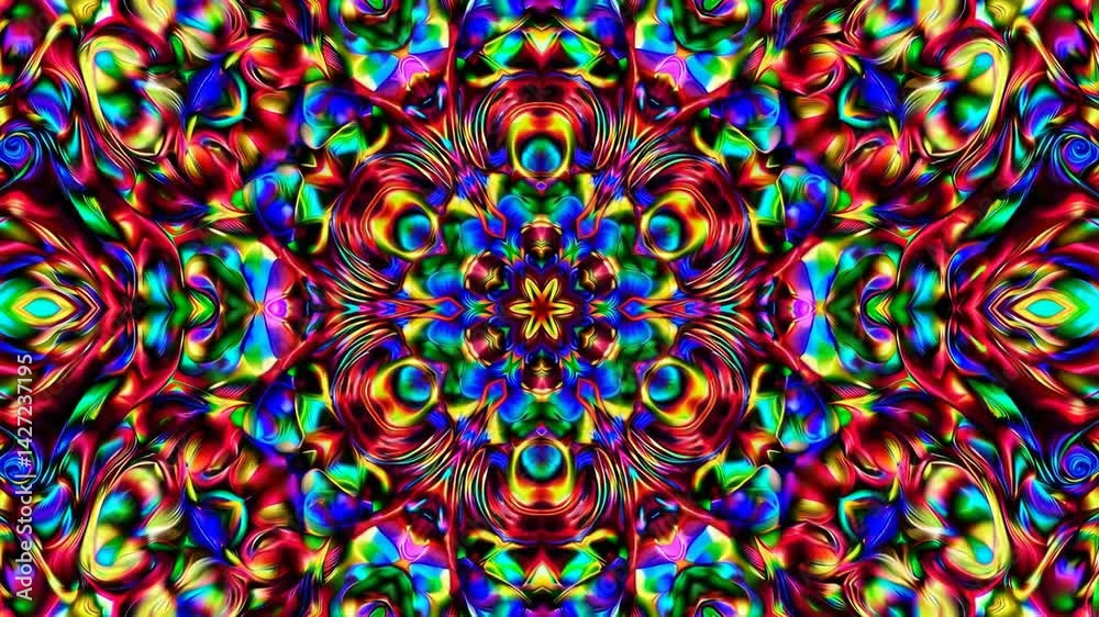 Vibrant kaleidoscopic pattern loop with multicolor symmetry