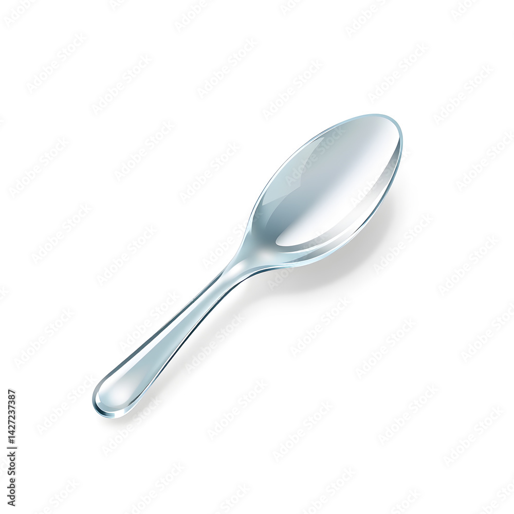 Spoon – A 3D glass spoon, rounded and smooth, glossy transparent surface, delicate light refractions, white background, icon illustration. Generative AI Spoon – A 3D glass spoon, rounded and smooth, glossy transparent surface, delicate light refractions, white background, icon illustration. Generative AI