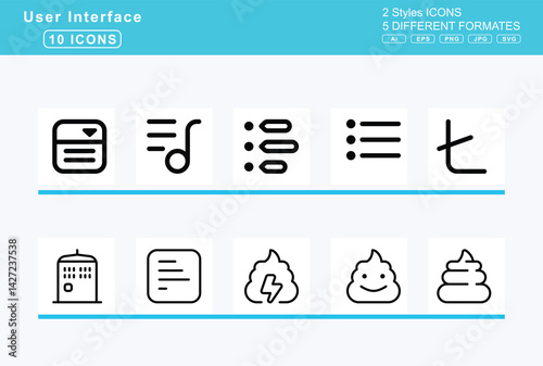 Set of 5 rounded user interface icons,light, switch, on, line, width, link, horizontal
