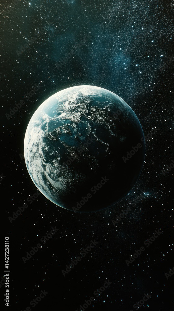 Obraz premium A beautiful blue and green planet surrounded by stars in space